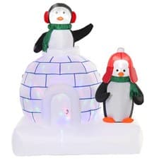 Image of Two Penguins Christmas Inflatable with Igloo - Outdoor Decor, LED Lights, Quick