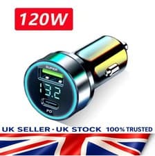 Image of 120W USB‑C PD Fast Car Charger – Dual Port Adapter for iPhone, Samsung, Android