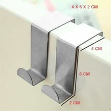 Image of Over Door Hook Stainless Steel Reversible Cupboard Drawer Metal Hooks Hanger DIY