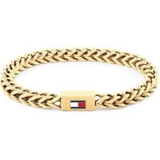 Image of Genuine Tommy Hilfiger Gold Tone Braided Logo Clasp Bracelet 2790648