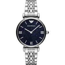 Image of EMPORIO ARMANI AR11091 SILVER DARK BLUE DIAL CRYSTALS WOMENS WATCH - NEW