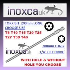 Image of 200mm LONG TORX BIT T8 T10 T15 T20 T25 T27 T30 T40 CR-V 1/4" HEX DRIVE 6 LOBE 8"