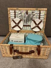 Image of New Optima Vintage Carnival 4 Person Wicker Picnic Basket Set Multicoloured