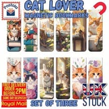 Image of Cat Lover Watercolour Magnetic Bookmarks Set of 3 –Reading Gift