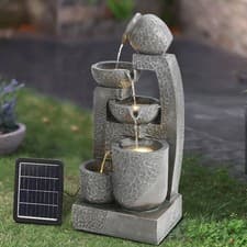 Image of Garden Water Feature Outdoor Solar Powered LED Fountain 5-Tier Waterfall