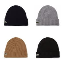 Image of Lacoste Beanie - Lacoste RB0001 Knitted Wool Beanie - Black, Grey, Navy - BNWT