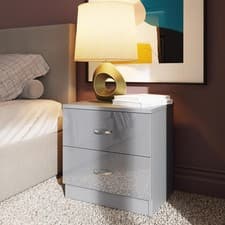 Image of 2 Drawer Bedside Table Cabinet Bedroom Furniture Grey Gloss Front Matt Frame