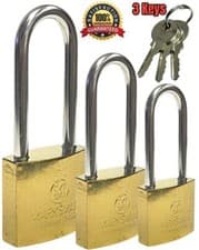 Image of Long Shackle Padlock Brass Security Locker OUTDOOR SECURITY PADLOCK With 3 Keys