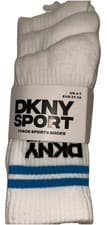 Image of DKNY Women’s 3 Pack Sports Socks White Green , Purple & Pink Striped 4-7 UK