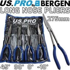 Image of BERGEN 11" Extra Long Nose Pliers Set 4pc Straight Bent Offset Angled Pliers 90°