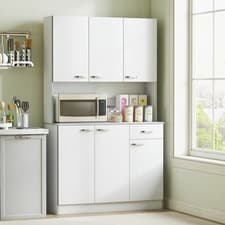 Image of Kitchen Storage Cabinet with 6 Doors, Drawer, Adjustable Shelves White