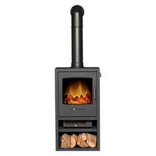 Image of Adam Bergen XL Electric Stove in Charcoal Grey with Tall Angled Stove Pipe in...