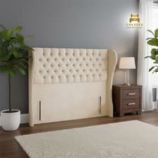 Image of Luxury 54" Floor Standing Winged Headboard Plush Velvet Upholstered Handmade UK