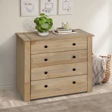 Image of Panama 4 Drawer Chest of Drawers Solid Pine Wood Waxed Oak Finish