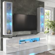 Image of TV Unit High Gloss White &Matt Living Room Set Stand Display Cabinets LED Lights