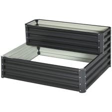 Image of 2 Tier Raised Garden Bed, Galvanised Planter Box with Open Bottom for Vegetables