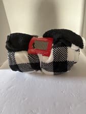 Image of Cozy Throw Soft Blanket And Socks Set. 42” x 62”. Black And White Check New