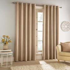 Image of Chenille Blackout Curtains Thermal Eyelet Ring Top 66" x 90" 229cm Sand Natural