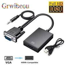 Image of VGA to HDMI Converter Adapter 1080P with Audio Male to Female for PC Laptop