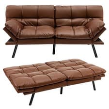 Image of 2 Seat Convertible Sofa Bed Memory Foam Sleeper Loveseat Couch w/Adjustable Back