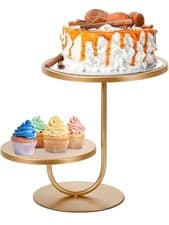 Image of 2-Tier Pastry Stand Cupcakes Dessert Server Cake Etagere, Gold Metal