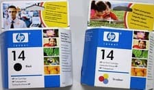 Image of GENUINE SEALED HP 14 COLOUR + 14 BLACK INK CARTRIDGE C5010DE C5011DE FASTPOSTAGE
