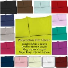Image of Polycotton Flat Sheet Bed Sheet Plain Dyed Percale Quality Flat Sheets All Sizes