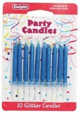 Image of Glitter Cake Candles 10 Pack Range of colours Birthday Party Cupcake inc Holders
