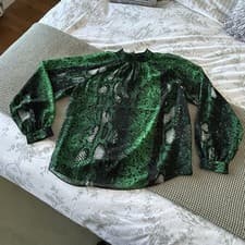 Image of Mint Velvet Green/Black Snake Print Blouse Size 16