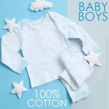Image of Newborn Baby Boys Pyjama Set Pyjamas 100% Cotton Elephant Printed 2 Piece PJ's
