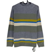 Image of Betty Barclay Women Grey Mock Neck Striped Jumper Sweater Size EU 46 UK 18 US 16