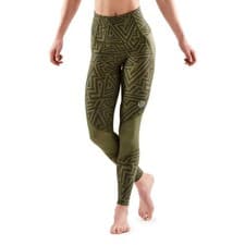 Image of SKINS Womens Khaki Green Series 3 Long Tight Skyscraper Tights Size XS