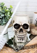 Image of Ebros Gift Skull Head Resin Figurine Toliet Brush Holder Halloween Decor