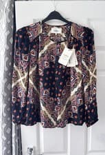 Image of ba&sh Jedi Shirt Navy Blue Print Boho Blouse Long Sleeve Size 1 (UK 8/10) NEW