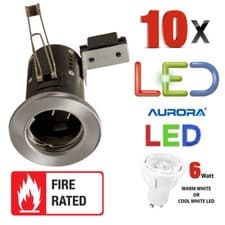 Image of 10 X FIRE RATED GU10 240V DOWNLIGHT SPOT LIGHT CEILING BRUSHED CHROME C/W LED