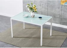Image of Dining Table Round Glass 90cm Modern Kitchen Table Metal Cross Legs Clear Top