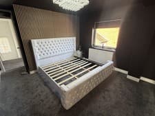 Image of Super king Chesterfield Plush Velvet Wingback Bed White