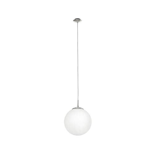 Image of Eglo Rondo Pendant Lamp, Matt Steel and White Opal Matt Glass Ceiling Light, Dinning and Living Room Hanging Lighting, E27 Socket, Ø 9.8 inches