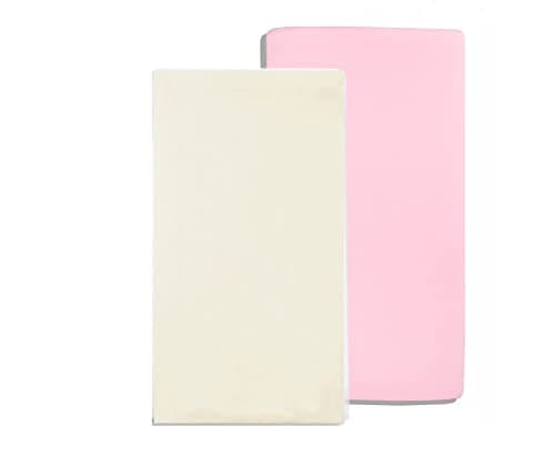 Image of Dudu N Girlie Travel Cot Jersey Cotton Sheets (Pack of 2), 95x65cm - T-Shirt Soft 4-Way Stretch, Snug Fit Breathable Mattress Cover - Cream & Pink