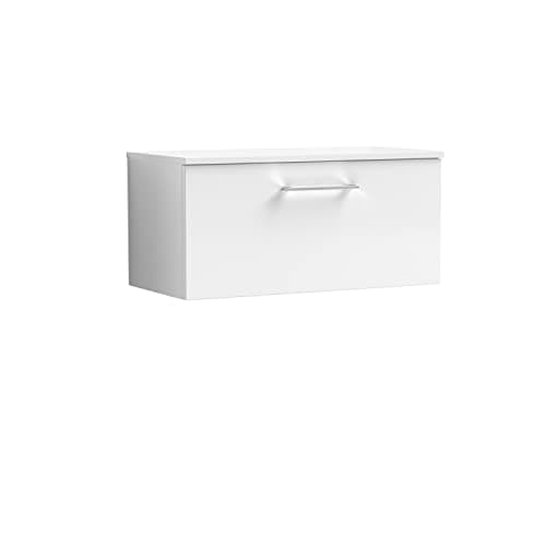 Image of nuie ARN125W Arno Modern Bathroom Wall Hung 1 Drawer Vanity Unit with Colour Worktop, 800mm, Gloss White