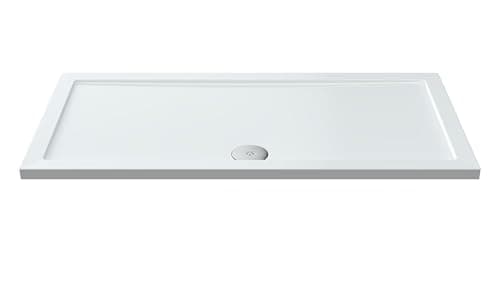 Image of Balterley 1400 x 700 mm Rectangular Shower Tray, Slimline Shower Trays, Durable Stone Resin Base Trays for Bathroom Enclosure Cubicle, Central Waste Rectangular Tray for Wetroom Showers (White)
