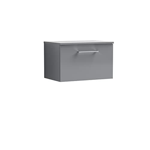 Image of nuie ARN2222W Arno Wall Hung 1 Drawer Vanity Unit & Worktop, 600mm, Satin Grey