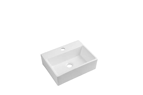 Image of iBathUK Aventa Wall Hung Cloakroom Basin, Modern Square Ceramic Bathroom Sink Bowl, Compact Basin for Small Spaces, Cloakroom Sink in Gloss White Glazed Finish, 11.5 x 39 x 31cm