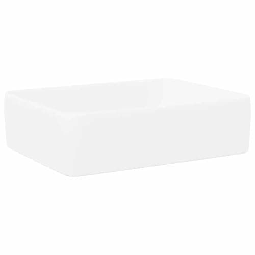 Image of vidaXL Rectangular Ceramic Wash Basin, Bathroom Sink, High Gloss White Finish, Durable and Easy to Clean, 48x37x13 cm (LxWxH) Above Counter Installation