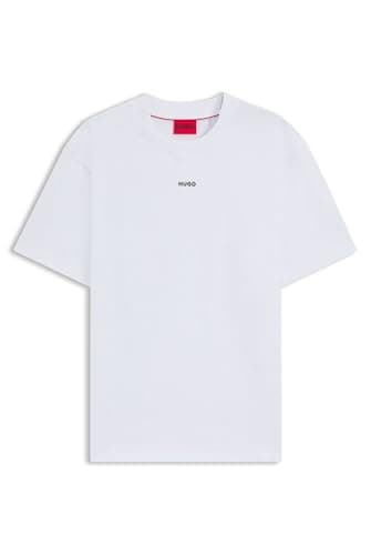 Image of HUGO Mens Dapolino Relaxed-fit T-Shirt in Cotton Jersey with Logo Print White