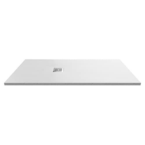 Image of nuie NLT61053 Modern Bathroom Slimline Rectangular Shower Tray - Grill Not Included, 800mm x 1600mm, Slate White