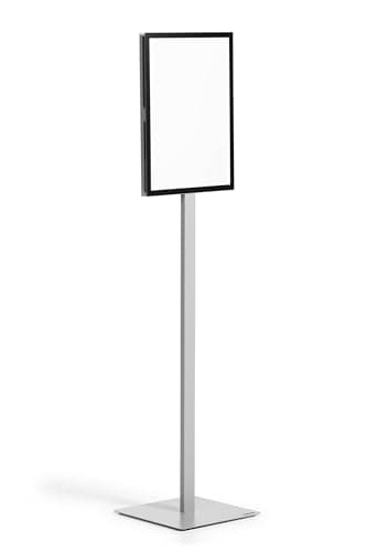Image of Durable Info Sign with Rotating A3 Board - Information Floor Stand Made From Strong Metal - Double Signage Panel - Includes 2 Black Magnetic Frames - Grey