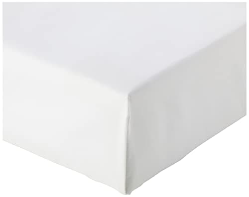 Image of Amazon Basics Bedding Super Soft 400TC Cotton Sateen Wrinkle-Free Fitted Sheet with 12 inch (30 cm) Deep Pocket, 160 x 200 cm, White