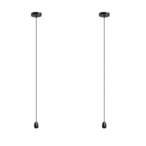 Image of LEDSone Rainproof Ceiling Pendant Light Kit IP65 – Black Metal E27 Lamp Holder with 2m Adjustable Cable, Indoor/Outdoor Hanging Lights for Living Room, Kitchen & Garden (2-Pack)