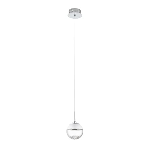 Image of Eglo LED Pendant Light Montefio 1, Single-Light Hanging Lamp, Pendant Lamp Made of Metal, Glass and Crystal, Hanging Light in Chrome, White, Warm White LED Dining Table Lamp
